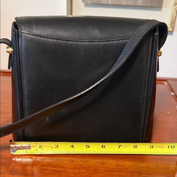 Vintage Bally Black Leather Crossbody Bag with Gold Accents